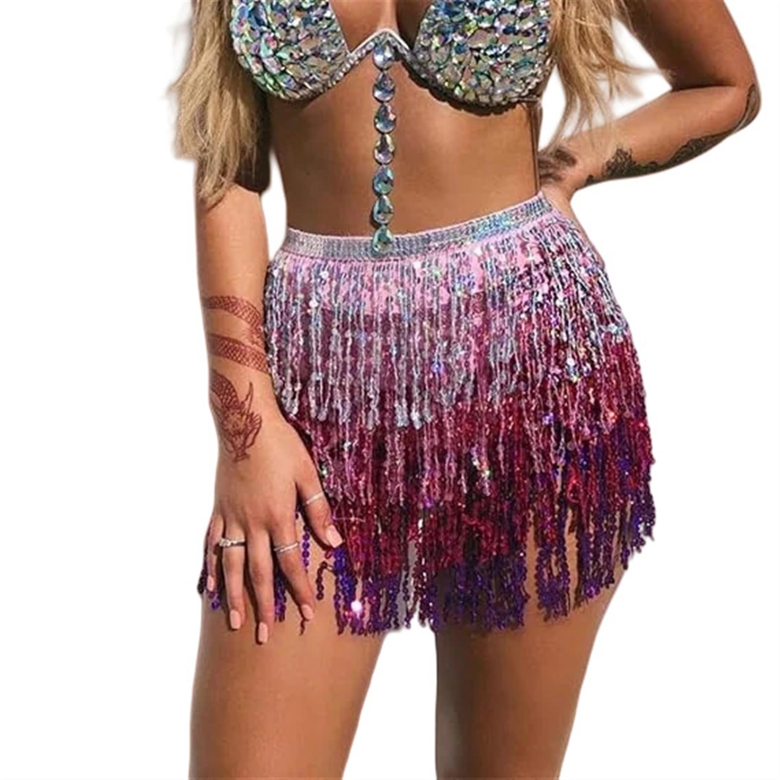 WJIAYAO Tassel Skirt Sequin Fringe Skirts Tassel Skirt Concert Outfit For Birthday Wedding Bachelor Party Favors(Multicolor)