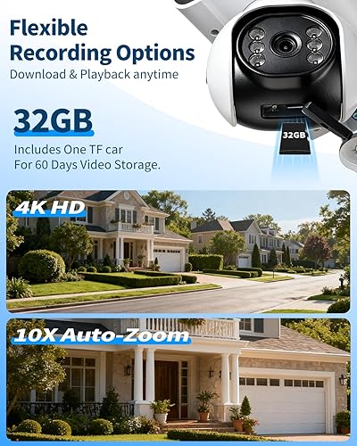 Miniatura 4 de Cámara de seguridad de doble lente de 4 K para exteriores, cámara de vigilancia inalámbrica para interiores con inclinación de 355 de panorámica de