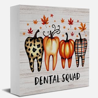 Fall Decorations for Office Home Dental Squad Fall Decor for Desk Farmhouse Autumn Thanksgiving Decor Autumn Office Gifts for Dental Assistant 5 x 5 inches (Tub 2607)