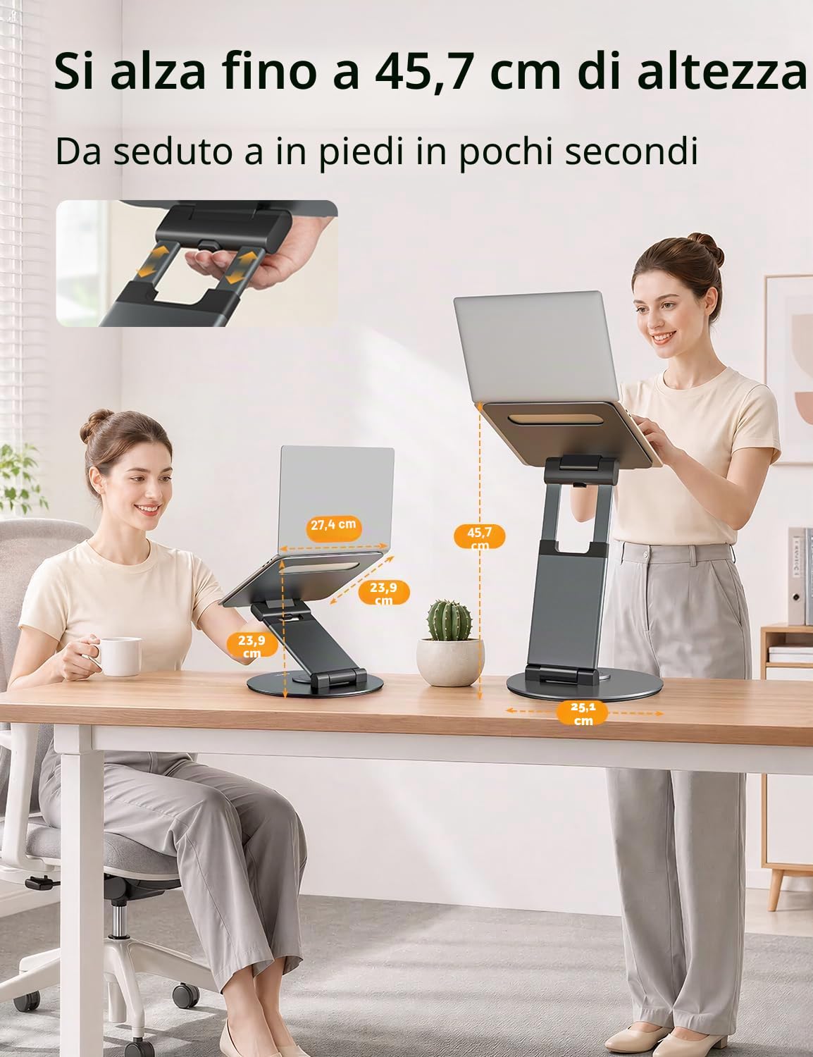 NULAXY Supporto per scrivania regolabile per computer portatile con base girevole a 360°, supporto ergonomico per computer portatile, adatto per tutti i laptop da 10 a 17 pollici, grigio