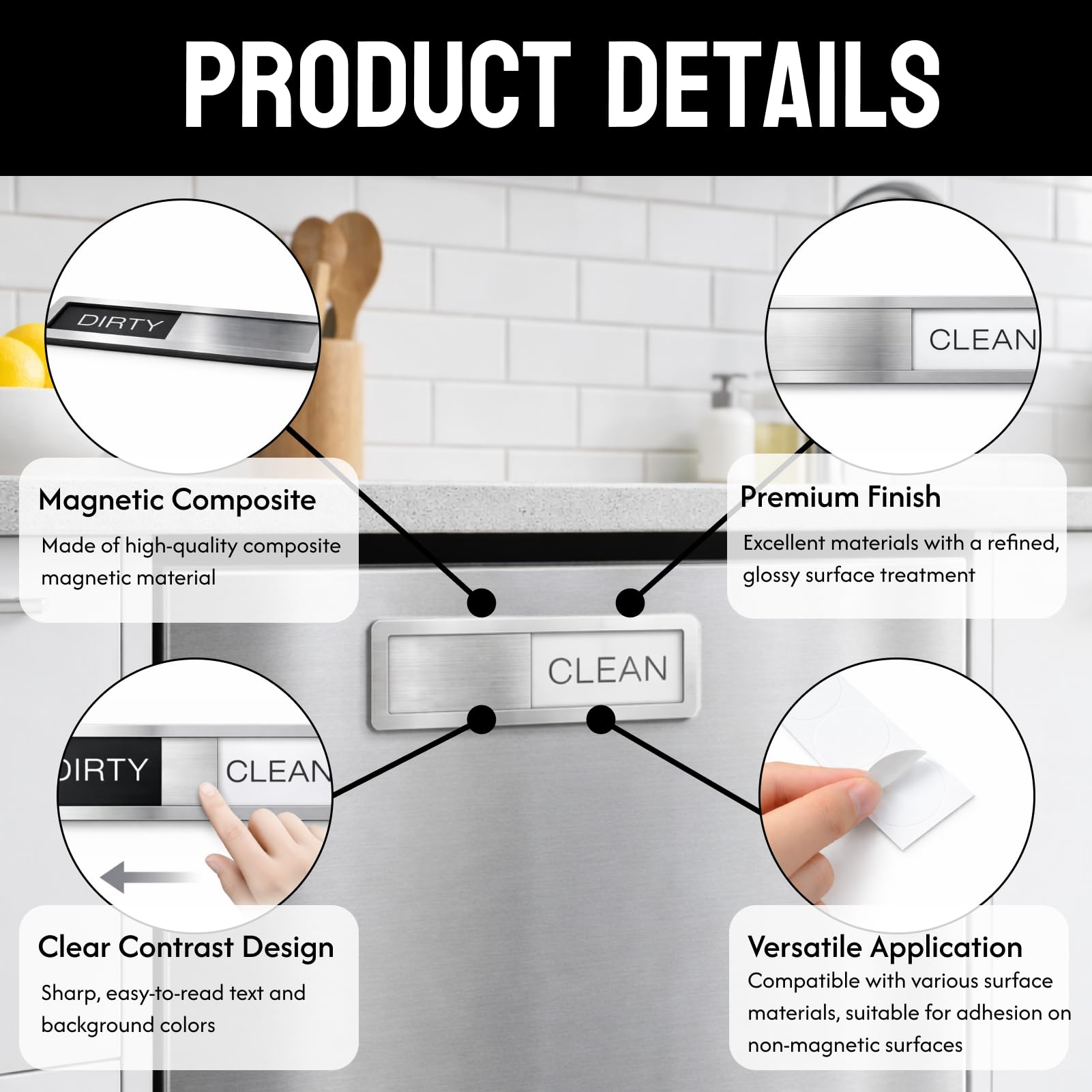 1 pezzo Magnete per lavastoviglie PULITO/SPORCO, segnale magnetico con cursore, indicatore bicolore per stato stoviglie pulite o sporche, ideale per cucina e casa - 4