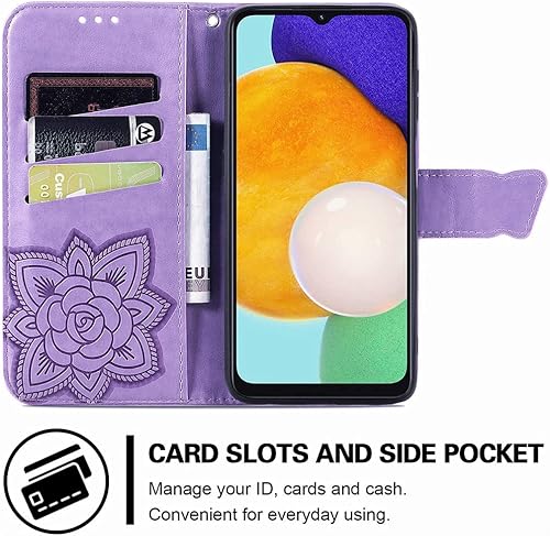 Miniatura 2 de Funda para Samsung Galaxy A13 5G, Samsung A04S Wallet Case, MEUPZZK Embossed Butterfly Flower Premium PU Leather Kickstand Ranuras para tarjetas