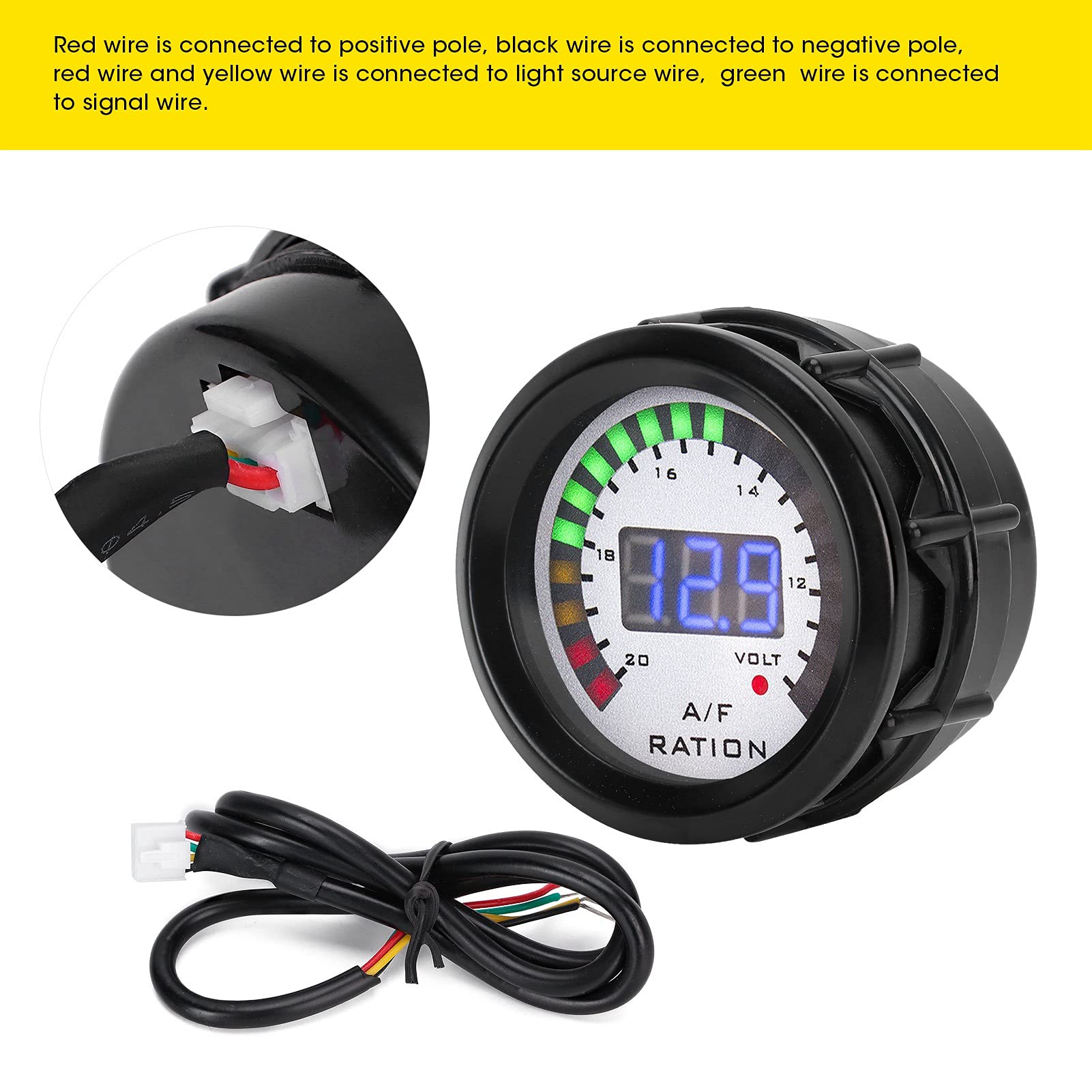 KIMISS Kit Indicatore Rapporto Carburante Aria AFR, Indicatore Rapporto Carburante Aria Auto 52mm LED Blu Digitale per Veicolo a Benzina 12V 4/6/8 Cilindri