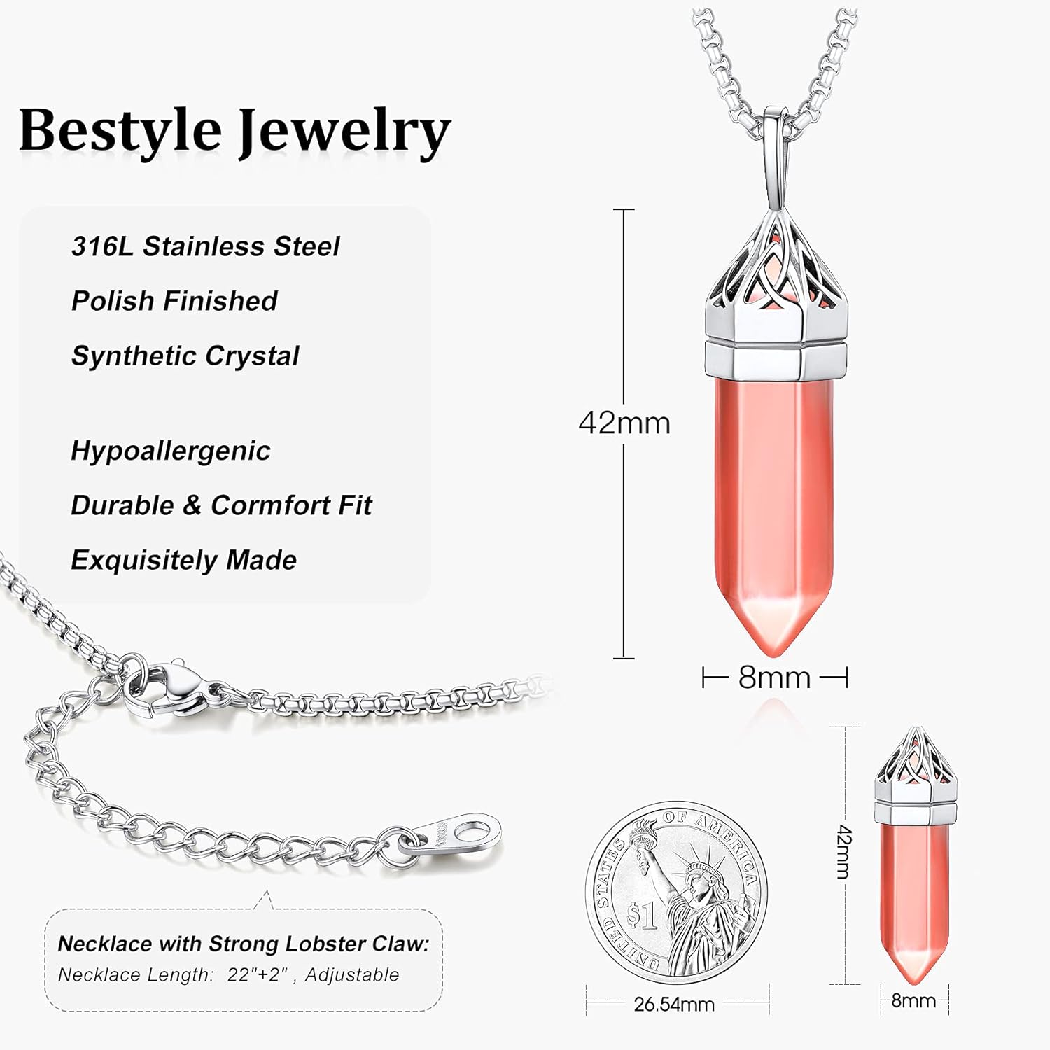 Bestyle Healing Crystal Pendant Celtic Knot Neckclace-Hexagonal Synthetic Birthstone for 12 Months, Celtic Love Statement Gemstone Jewelry - Image 4