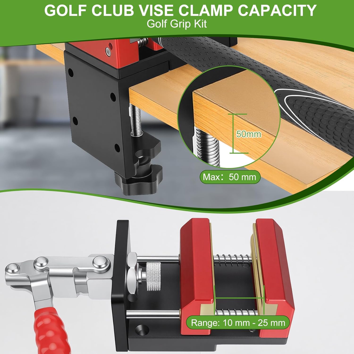 Golf Grip Kit for Regripping, 2-in-1 No Drill Aluminum Golf Shaft Clamp, 360° Swivel Portable Table Vise, Golf Club Regripping Kit, Golf Repair Kit Removal Tool