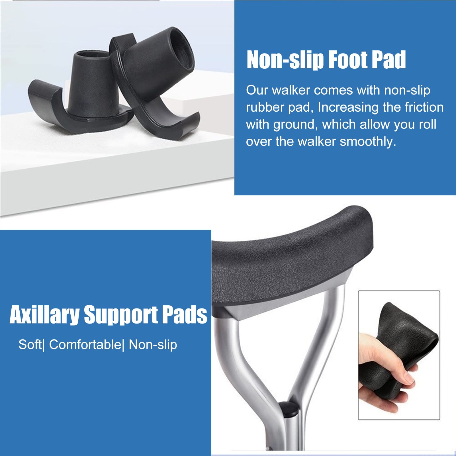 Deambulatore Rollator Deambulatori Verticali per Anziani con Sedile E Supporto Ascellare, Deambulatore Portatile Pieghevole/Ausilio per La Deambulazione per Persone Grandi O Disabili