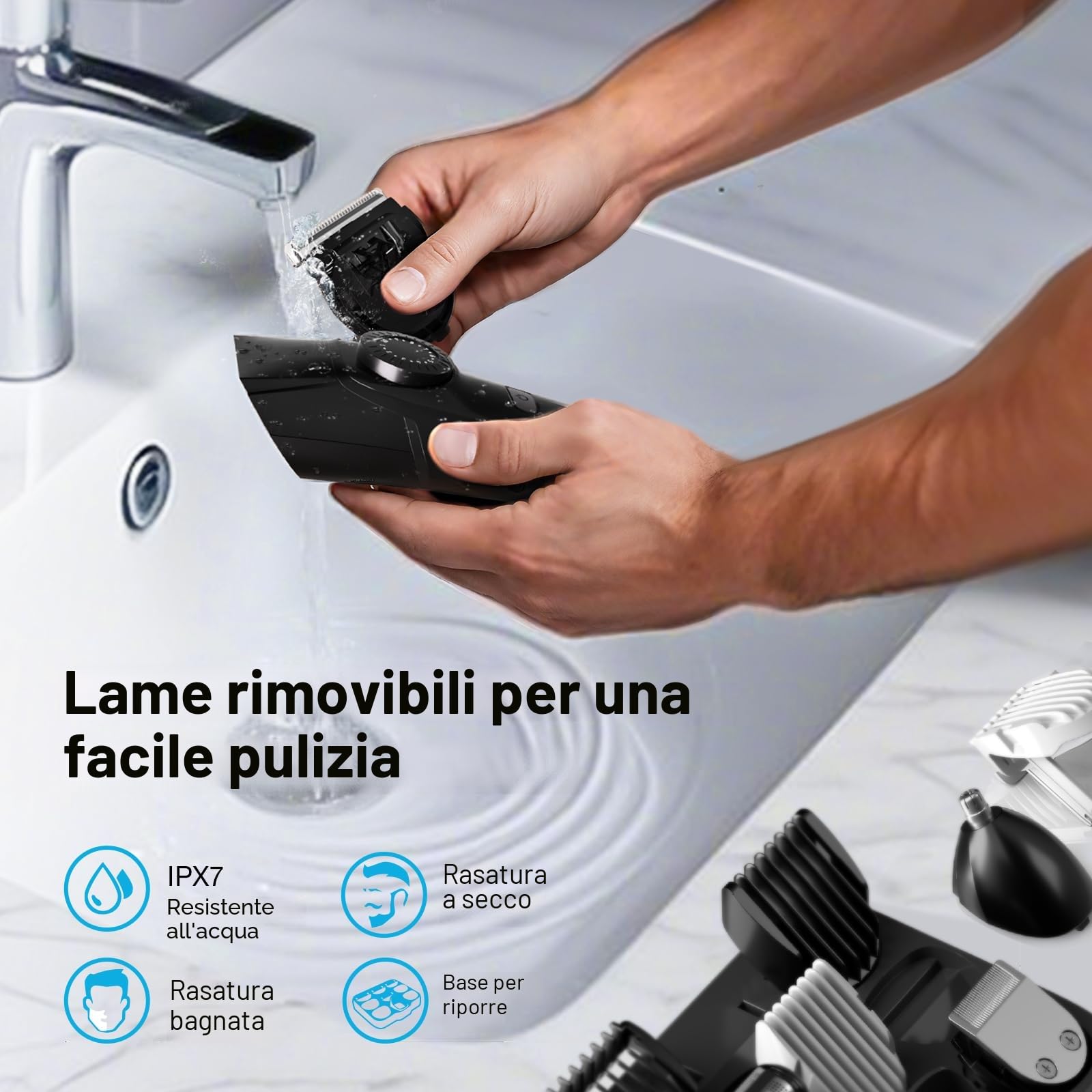 SUPRENT Regolabarba Uomo Professionale IPX7 Impermeabile Rasoio Elettrico Barba e Capelli