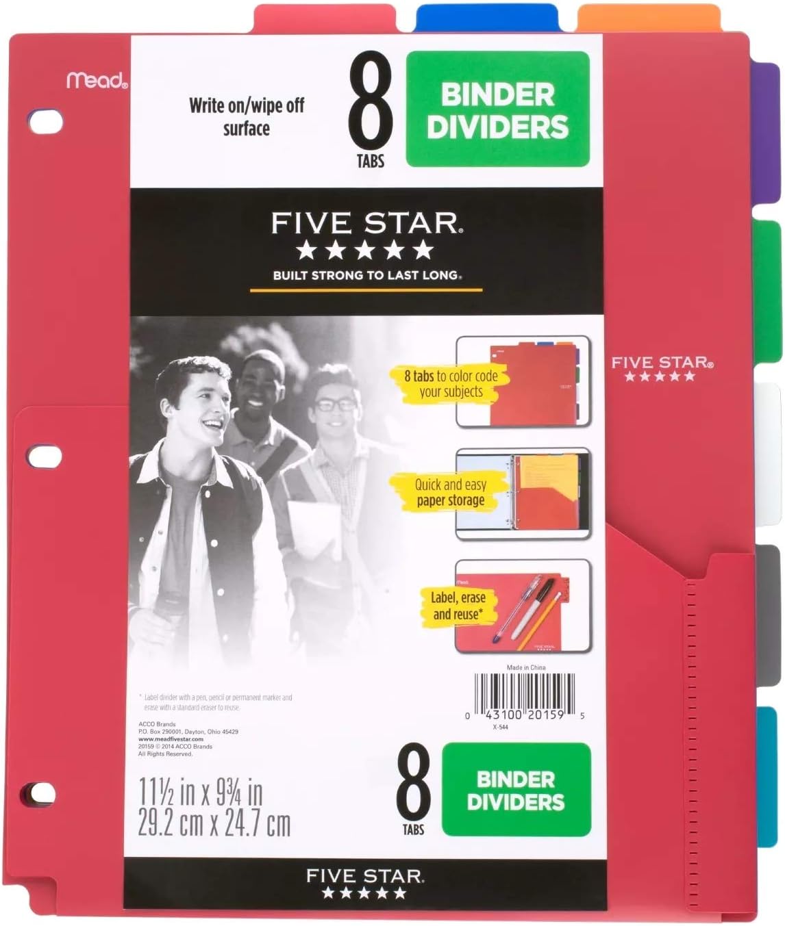 Five Star 8Tab Binder Dividers with Pocket Multicolor