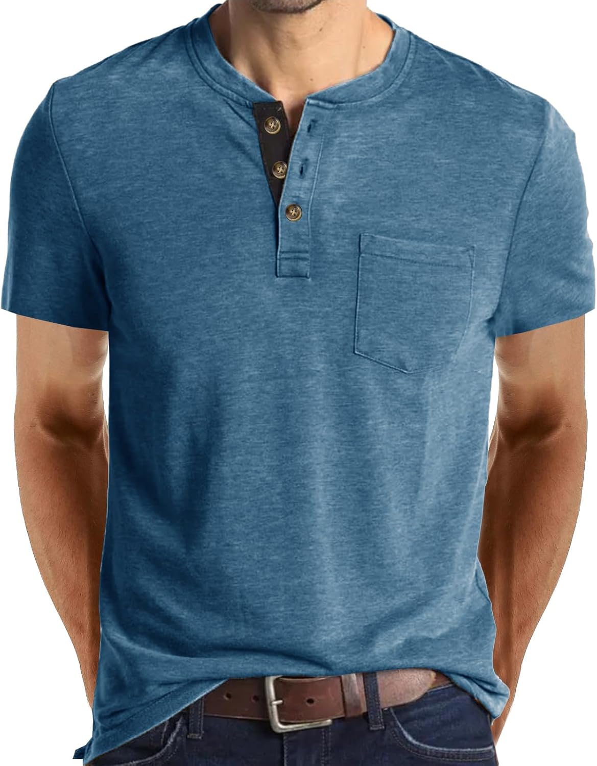 Mens Henley Shirts Short Sleeve Fashion Button Down Polo Shirt Casual Basic Plain Cotton Golf Top with Pocket