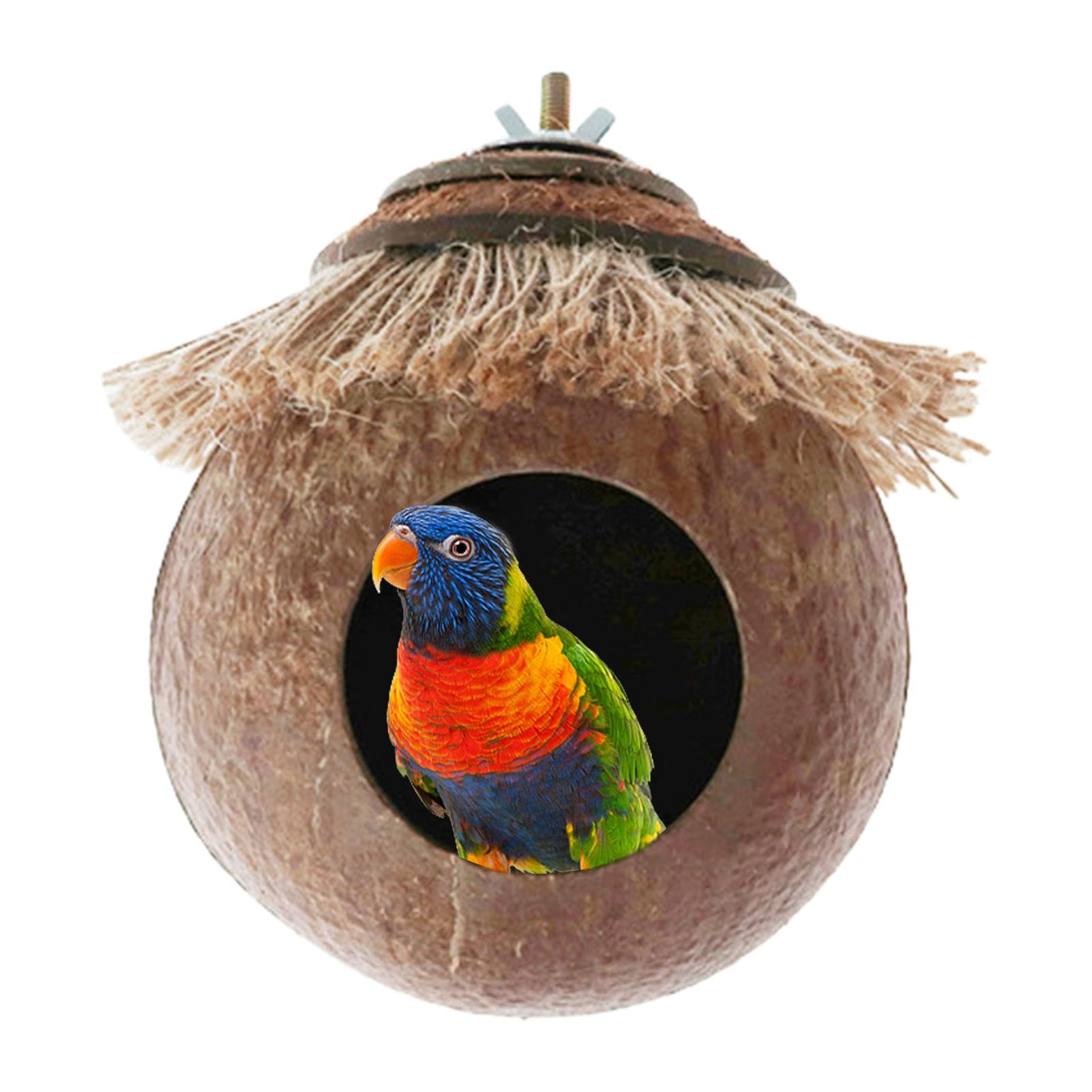 Bvizyelck Natural Coconuts Shell Bird Nest House with Rope - Small Animal Hideouts Hut Breeding Cage for Budgie Parakeet