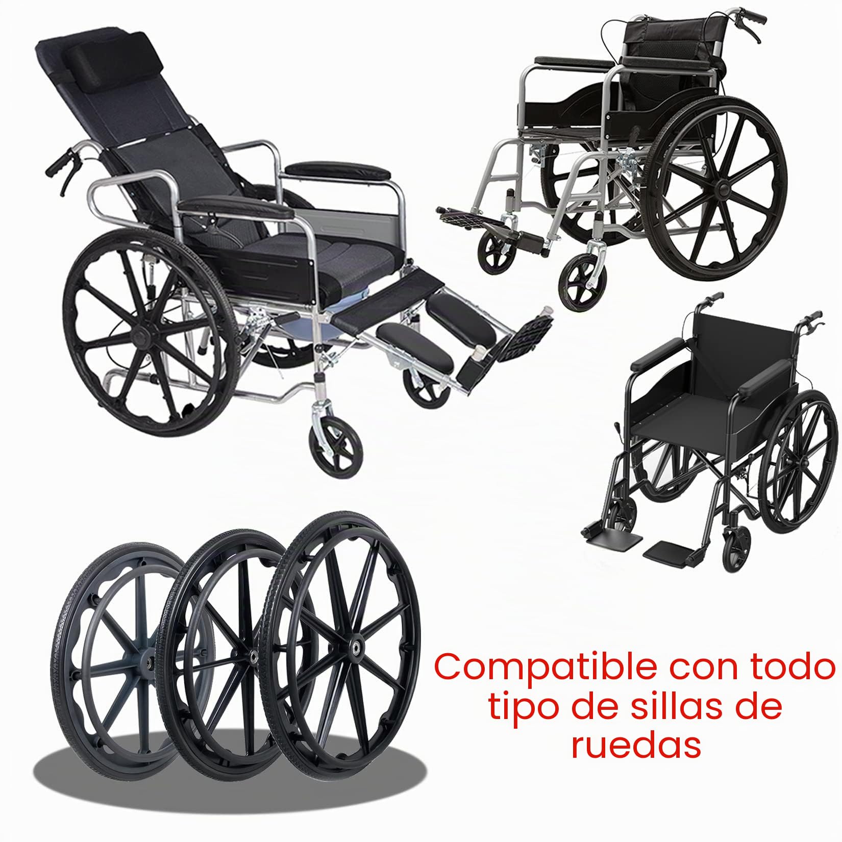 ESOYAWE Paquete De 2 Ruedas para Sillas De Ruedas 20 22 24 Pulgadas Rueda Trasera, Rueda Trasera De Silla De Ruedas Manual No Neumática, Recambio De Ruedas para Sillas De Ruedas con Rodamiento (Size