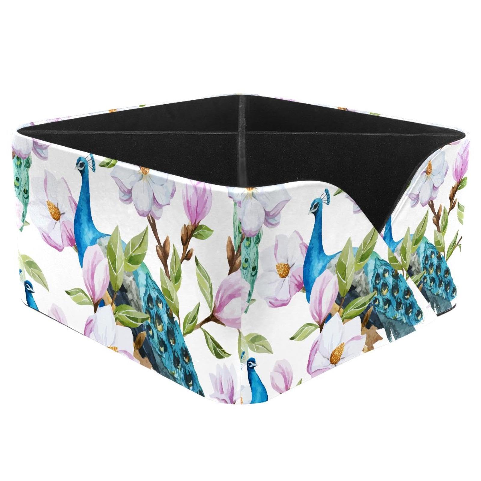 KengjuTesu Peach Blossom Peacock Desktop Organizer Pen Holder, Rectangular Pencil Cup for Office, Study and Makeup Stations