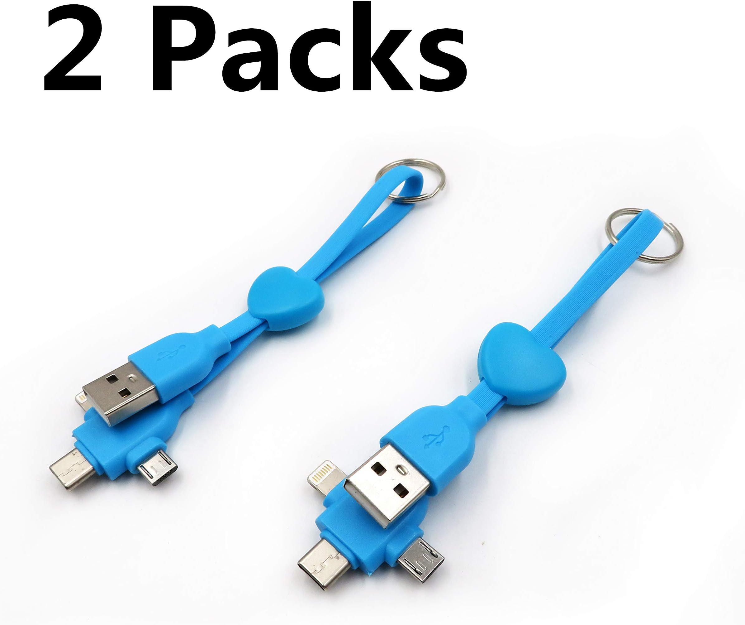 HagieNu 2 Packs! 3 in 1 Keychain Charger Cable Triple Connectors Type C/Micro USB Keychain Cable