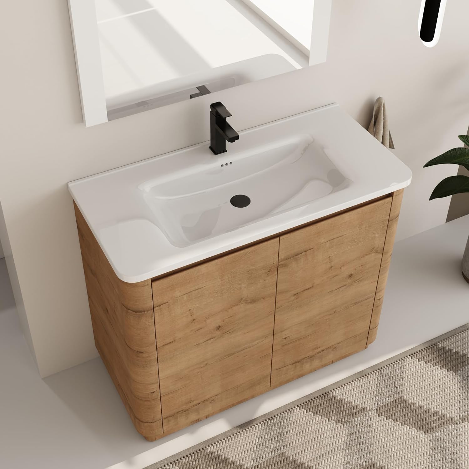 40 Inch Bathroom Vanity with Sink, 40" Freestanding Bathroom Vanity, Premium Plywood Wooden Cabinet with Soft Close Doors, Modern Floor Stand Cabinet Set, White Ceramic Sink Top