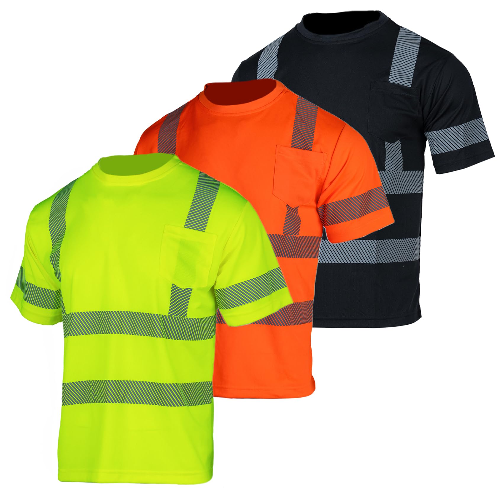 FONIRRA 3 Pcs Hi Vis Safety T Shirt for Men Reflective High Visibility Short Sleeves Work Shirt