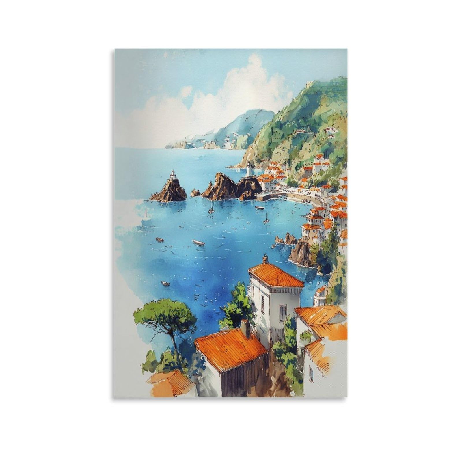 XWYMXZ Catalina Island Art Print California Travel Posters Tree 20x30inch(50x75cm) Vintage Watercolor Canvas Art