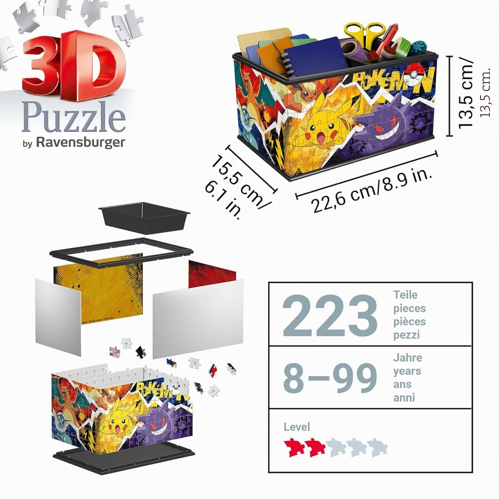 Ravensburger - Puzzle 3d Pokemon Storage Box | Puzzle 3d Bambini A Partire Dagli 8 Anni | Modellismo Da Costruire Bambini Di 216 Pezzi | Regalo Bambino 8 Anni E Più
