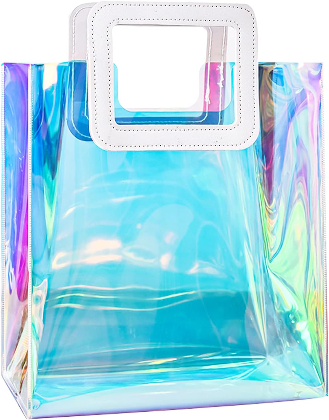 inhemingHolographic Clear Tote Bag, Women Fashion Iridescent Hand Bag, Waterproof PVC Handbags for Work, Shopping, Beach, Stadium