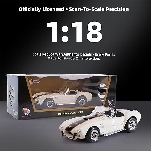 Miniatura 3 de Shelby Cobra 427SC 1964 Modelo fundido a presión a presión a escala 118 Coches deportivos de aleación premium con vitrina, dirección de trabajo, el