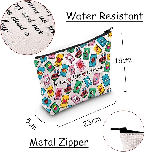 Miniatura 9 de JXGZSO Bolsa de lotería divertida bolsa de almacenamiento de bingo mexicano, regalo de lotería, paz, amor, lotería, bolsa de lona con cremallera,