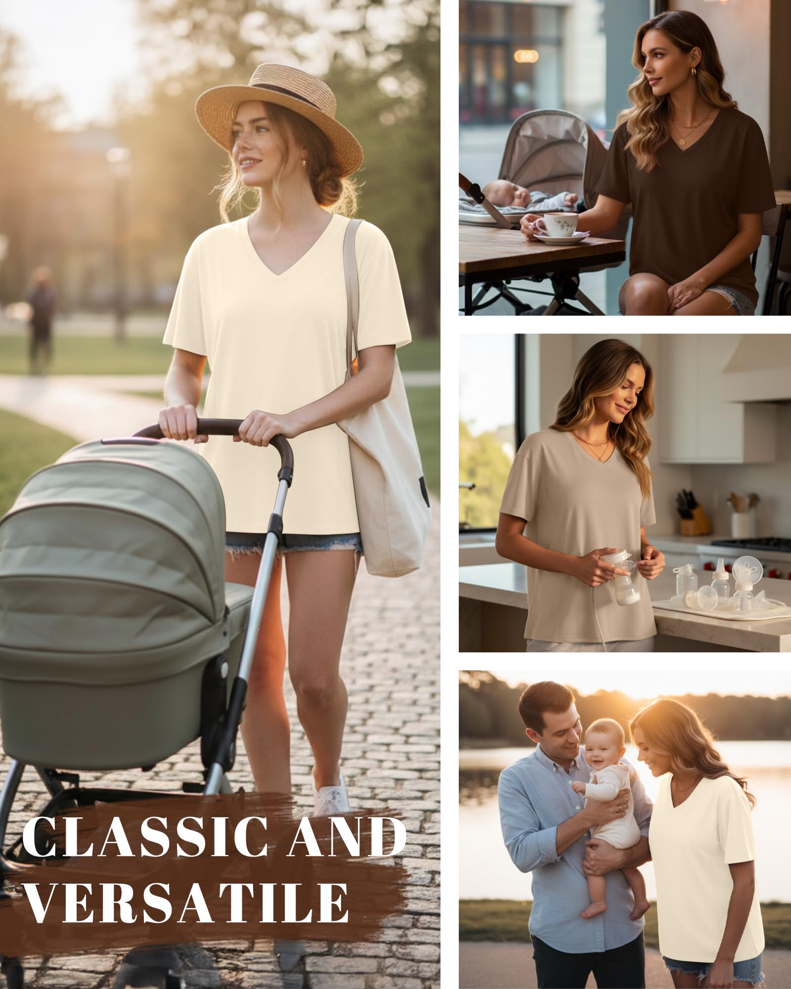 Xuniea Lot de 3 Hauts d'allaitement Oversize pour Femme, Coupe Ample, Manches Courtes, Fermetures éclair Invisibles