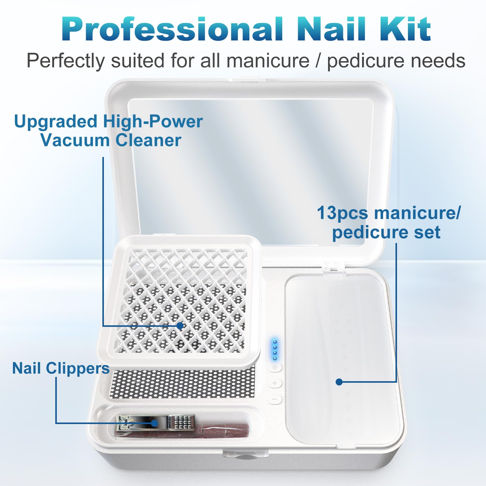 2 in1 Akku Nagelstaubsauger mit 16-teiligem Maniküre-Set, Kabellos, 4000mAh