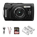 OM SYSTEM Tough TG-7 Digital Camera - Black | Waterproof 12MP Outdoor Adventure Camera w/ 4K Video, Travel Camera for Hiking, Snorkeling w/Extra Rechargeable Li-ion Battery & 64GB Memory Card Bundle