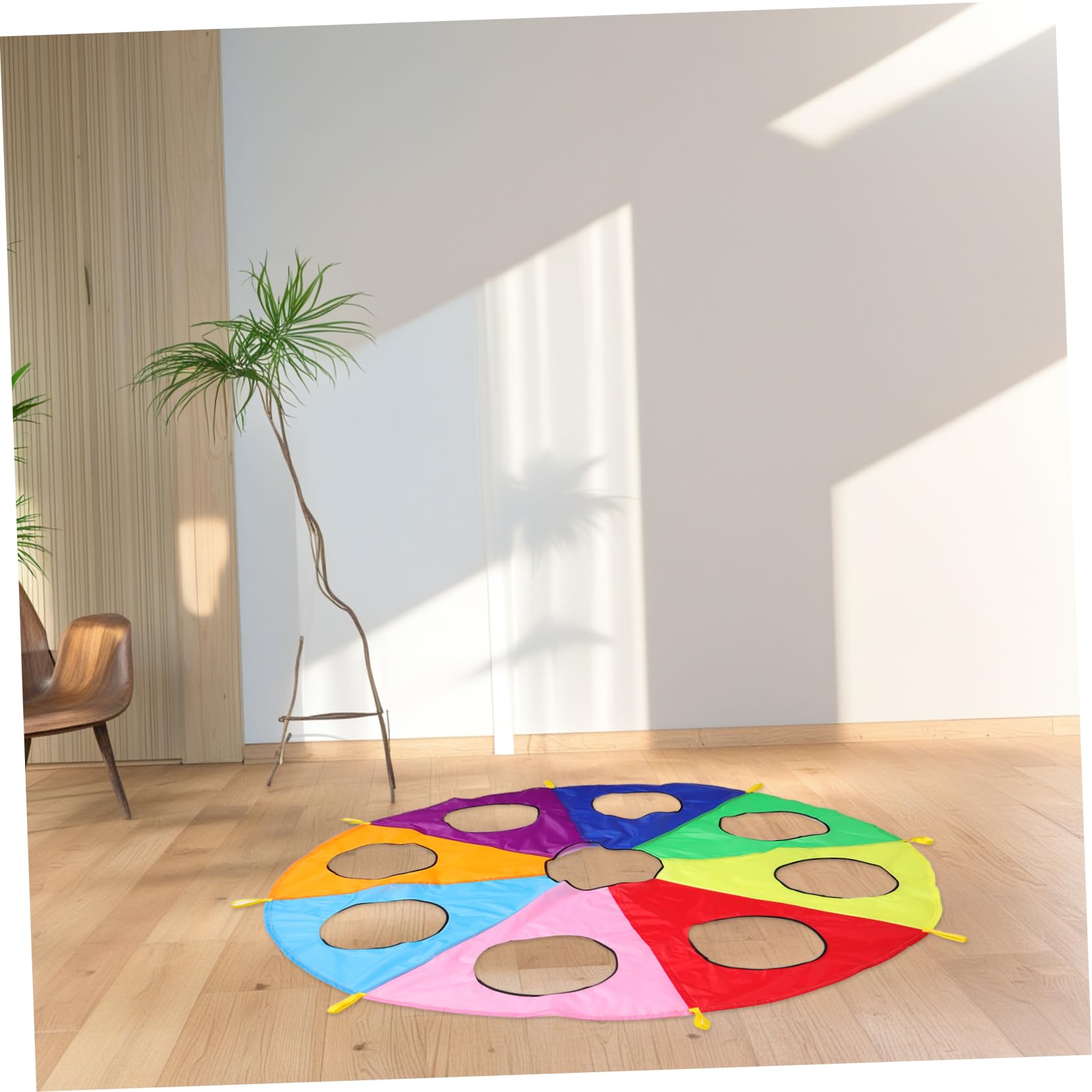 TOYANDONA Paracaídas Arcoíris con 9 Hoyos, Juego Cooperativo, Material Seguro Plegable para Niños Jardín de Infantes Actividades al Aire Libre