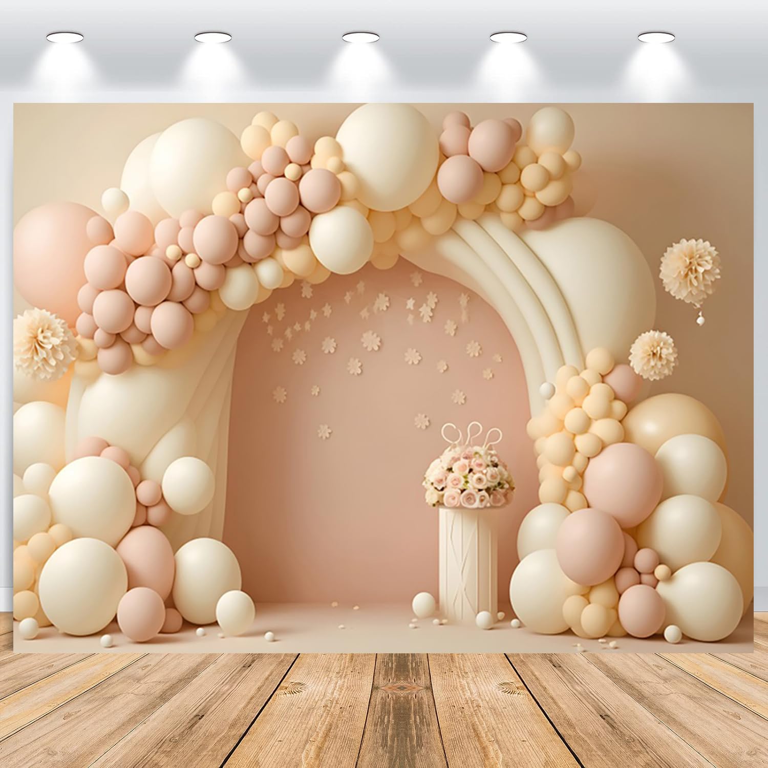 Boho Sfondo Compleanno 3.6x2.5m, Palloncino Rosa Beige Arcobaleno Ragazza Tema Compleanno Sfondo Fotografico Bambini 1 Anno Compleanno Baby Shower Festa Decorazione Banner Studio Puntelli