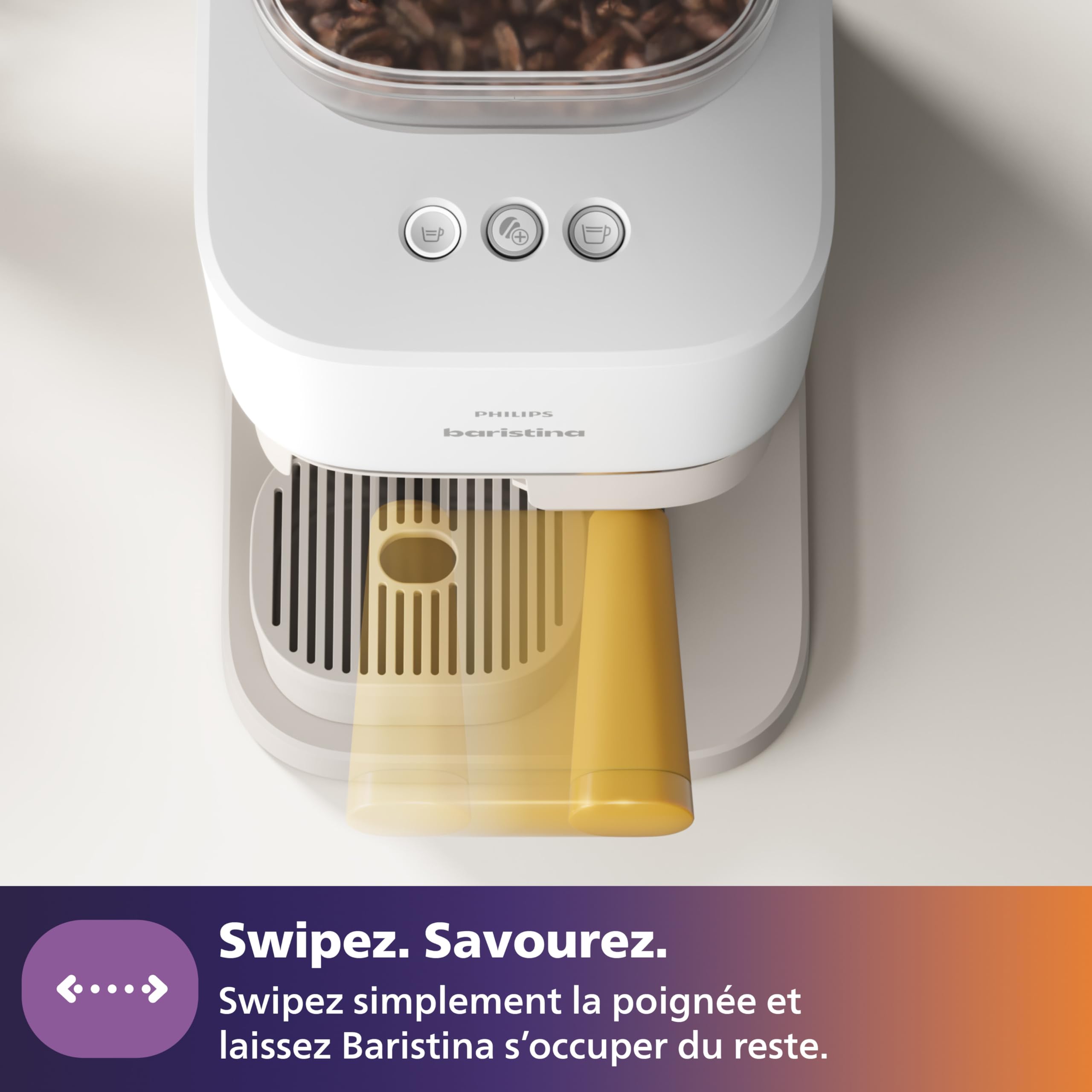 Philips Baristina Machine à expresso - Un véritable expresso, en toute simplicité - Compacte - 16 bars de pression - Broyeur intégré - Machine blanche avec porte-filtre blanc (BAR300/00)