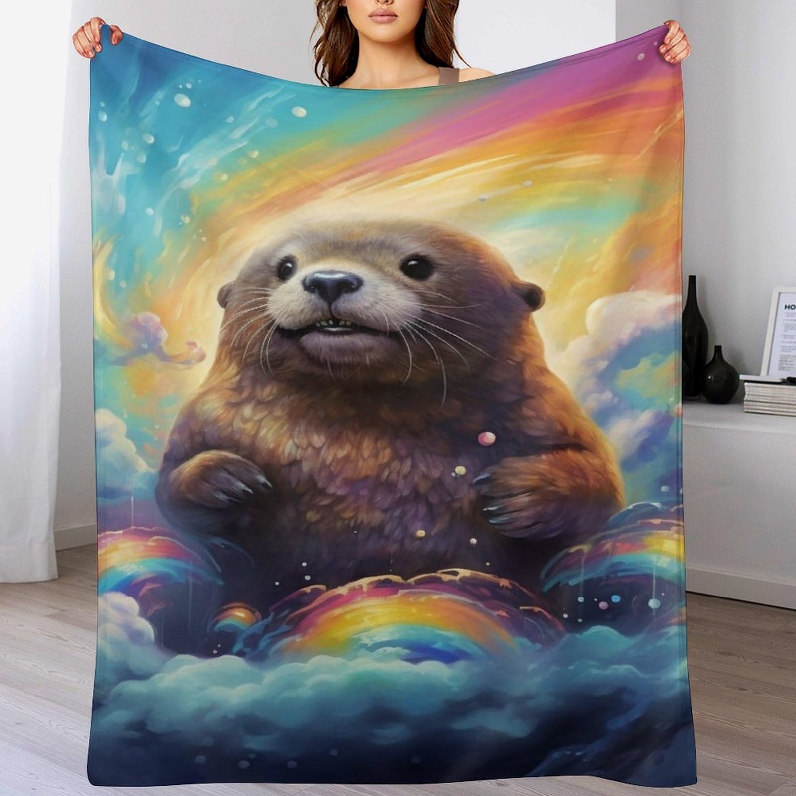 Couverture loutre en polaire 130x180 cm pour lit et canapé
