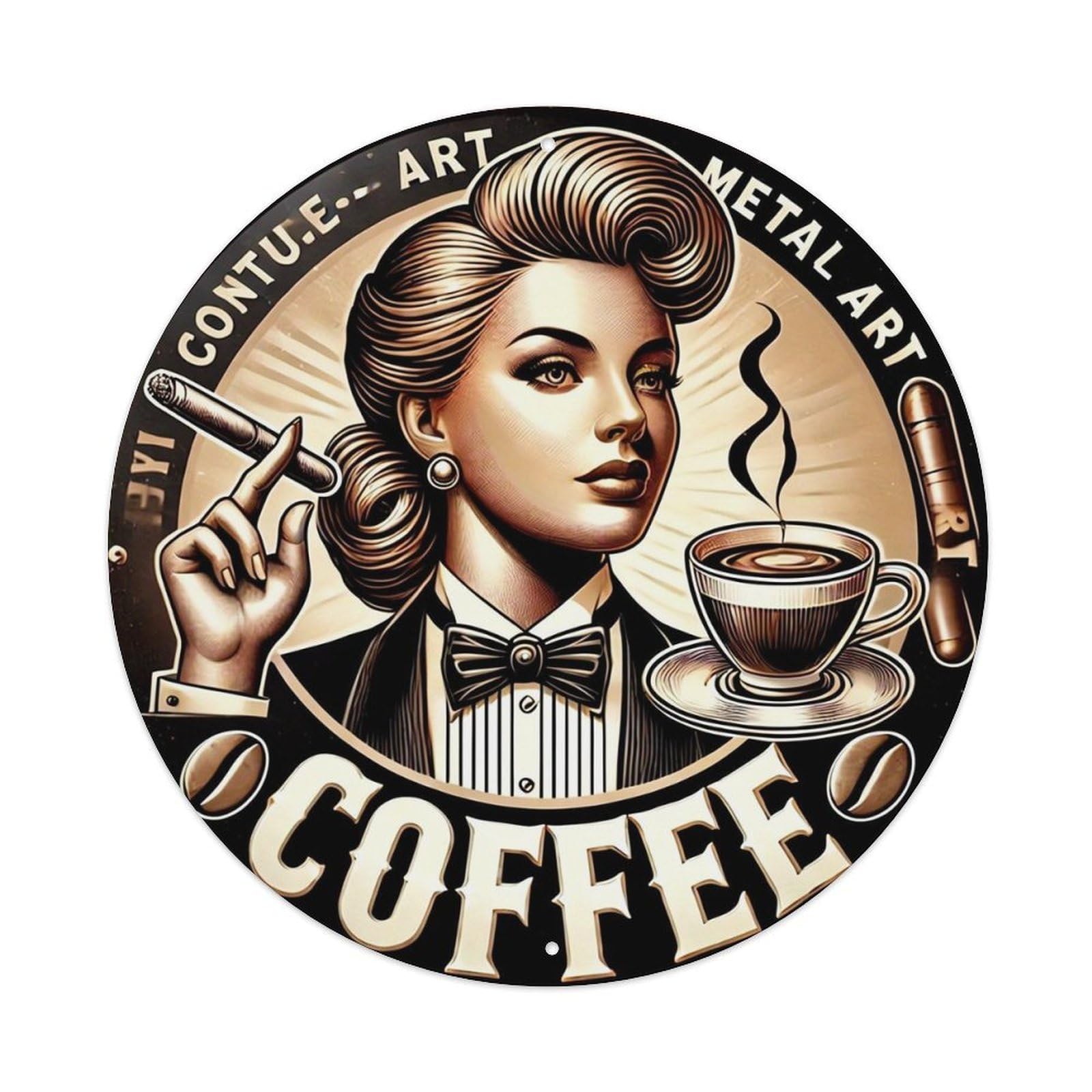 Vintage Woman Holding Cigar Coffee Tin Sign Metal Poster Vintage Metal Signs for Home Man Cave Bar Cafe Kitchen laundry room Wall Decorations 8x8 inches