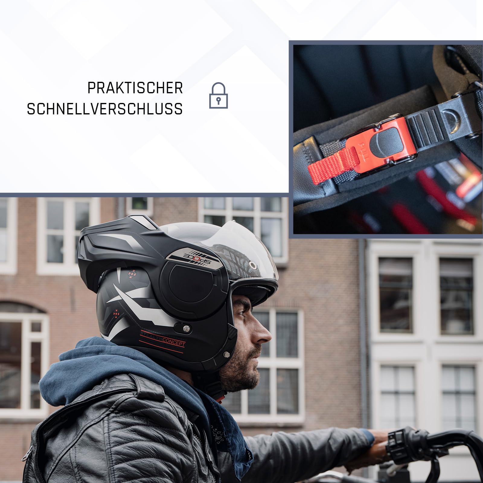 BEON Stratos Motorradhelm - Systemhelm Klapphelme mit Visier und Sonnenblende - Rollerhelm Sonnenblende - Motorrad Helm Damen & Herren - Integralhelm 180° Klappbar - Anti-Kratz-Visier - XL