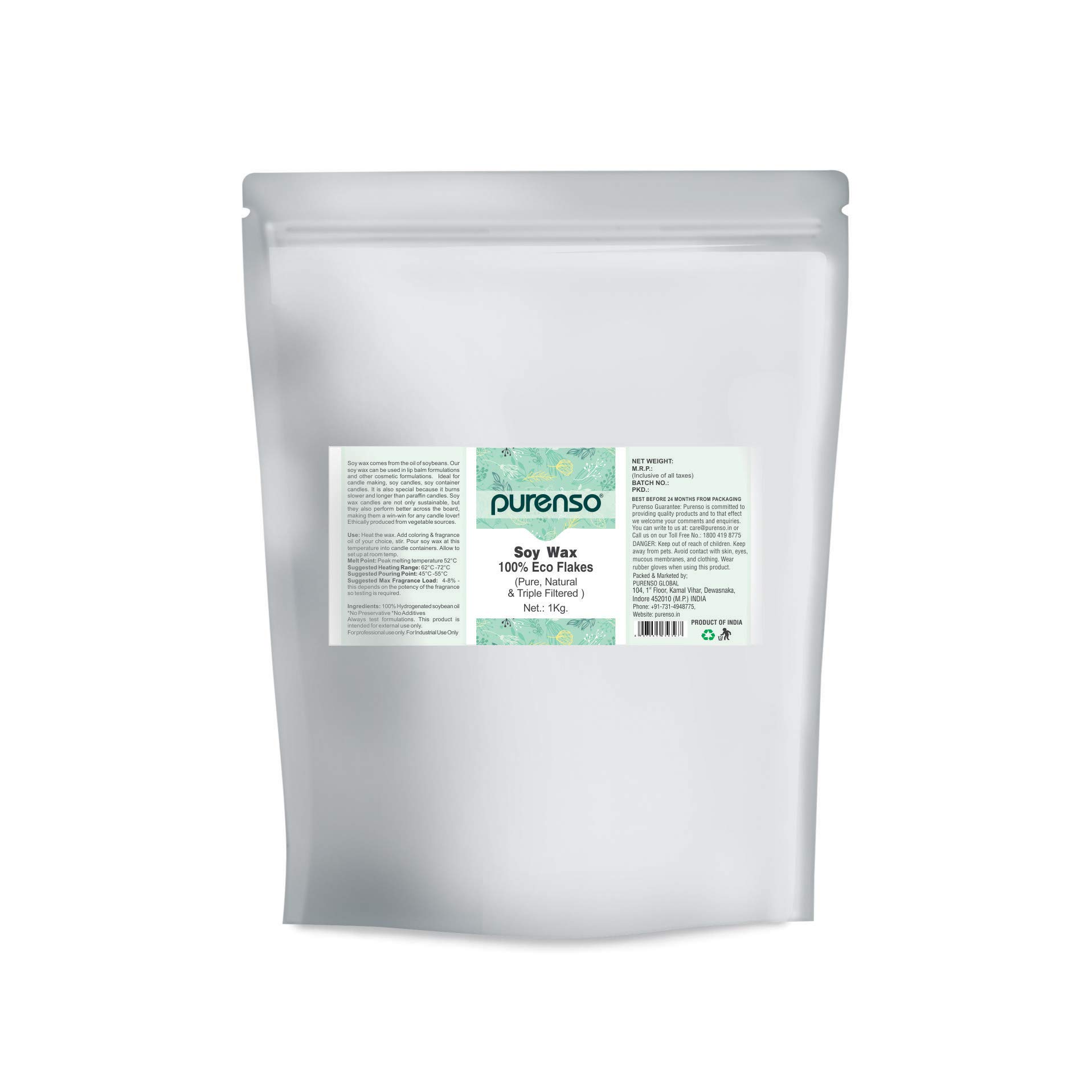 PURENSOSelect - 100% Soy Wax Flakes, 1Kg for DIY Candle Making