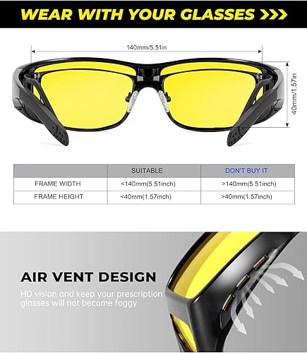 Miniatura 6 de Gafas de visión nocturna para hombre y mujer ajuste envolvente sobre gafas de visión nocturna para conducir