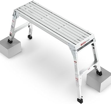 Aluminum Work Platform Height Adjustable Folding Portable Work Bench, Step Ladder Car Wash Step Stool, Telescopic Feet 22" -27.5" Height for Painting, Washing, Suitable for Home, Garage