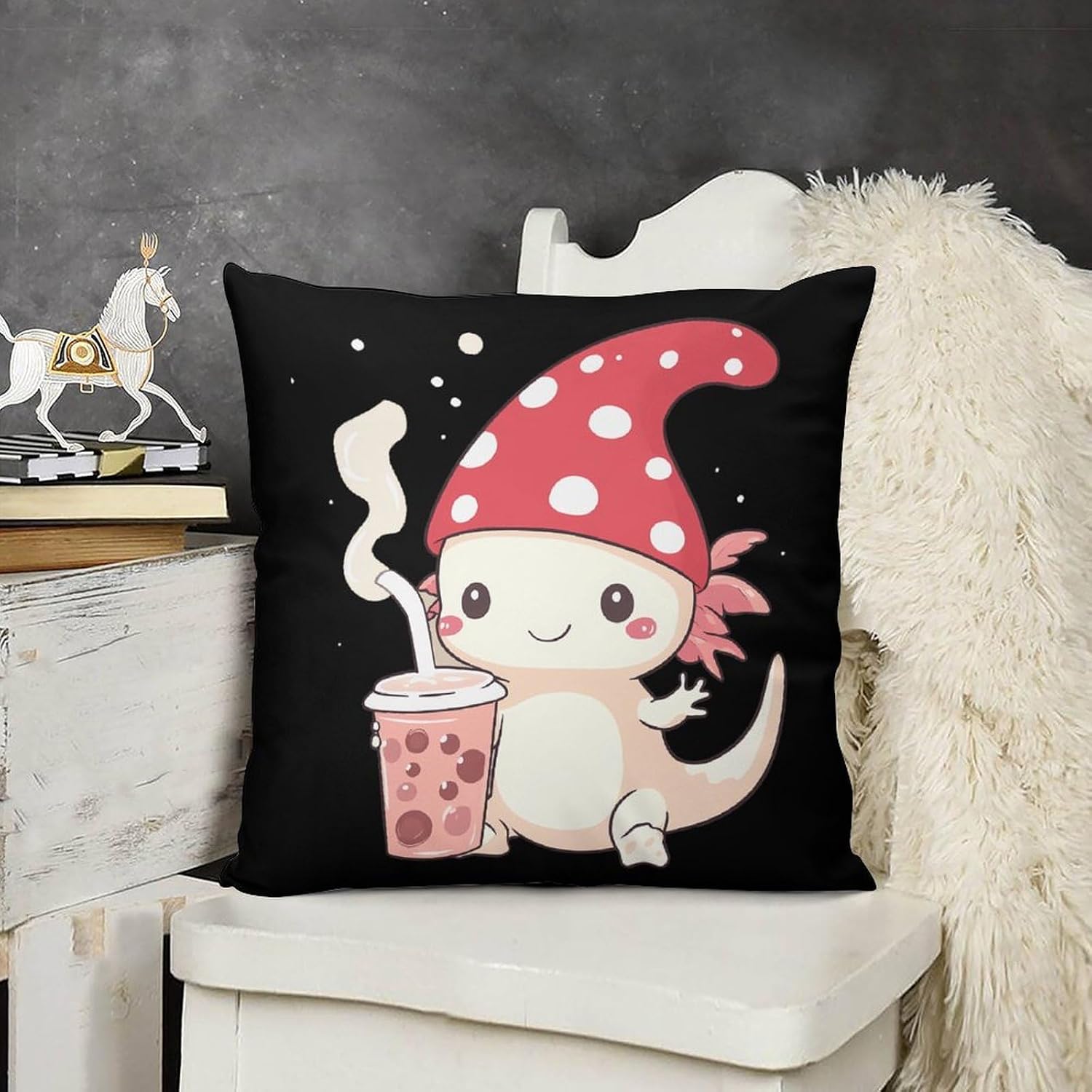 Anime Axolotl Milk Tea Throw Pillow Case 18 "x18 Inch Cushion Covers Decorative Pillowcases for Sofa Living Room image 3