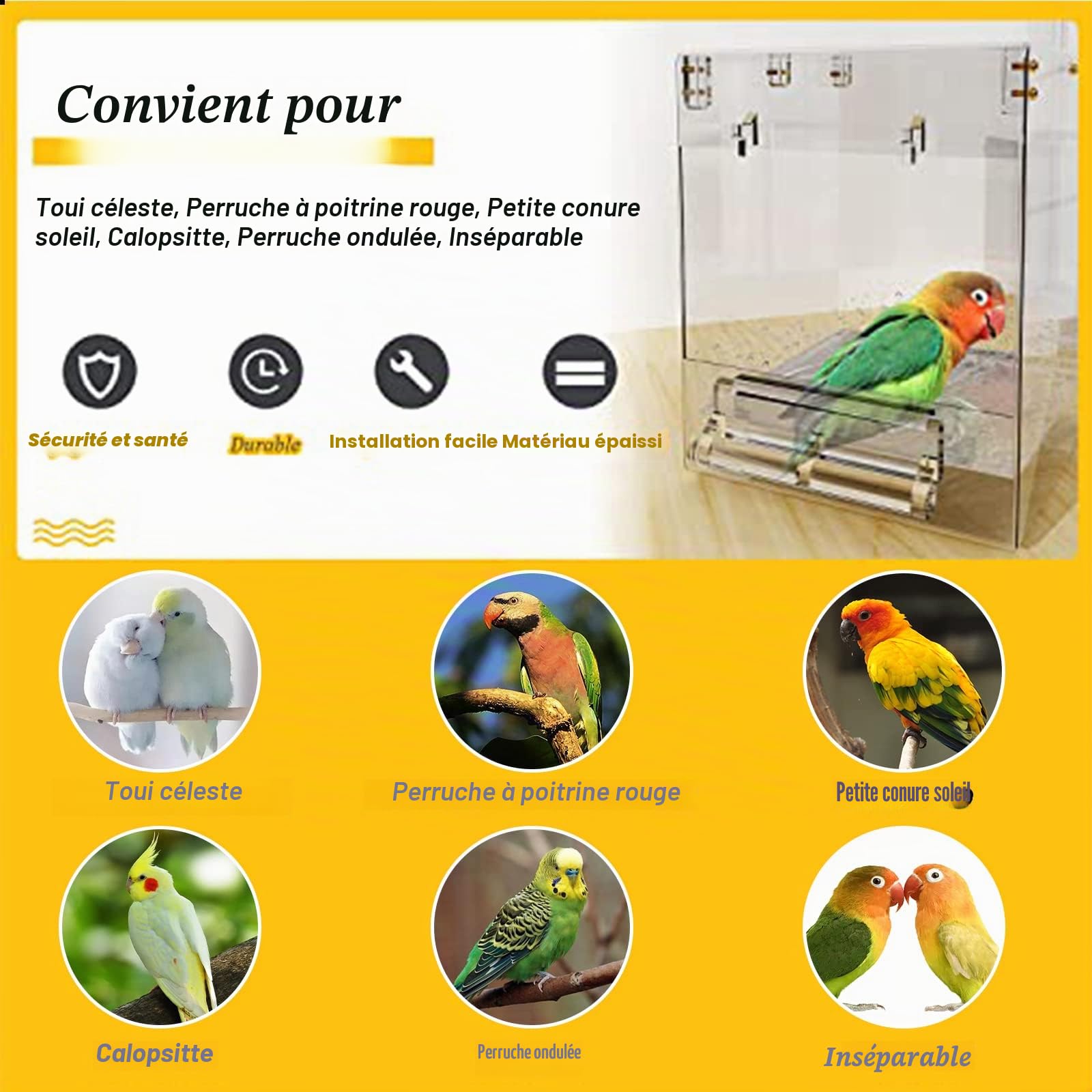 Baignoire pour Oiseaux, bac de Bain pour Oiseaux, boîte de Bain Transparente pour Petits Oiseaux, (boîte de Bain pour Oiseaux sans Fuite + 6 Jouets pour Oiseaux)