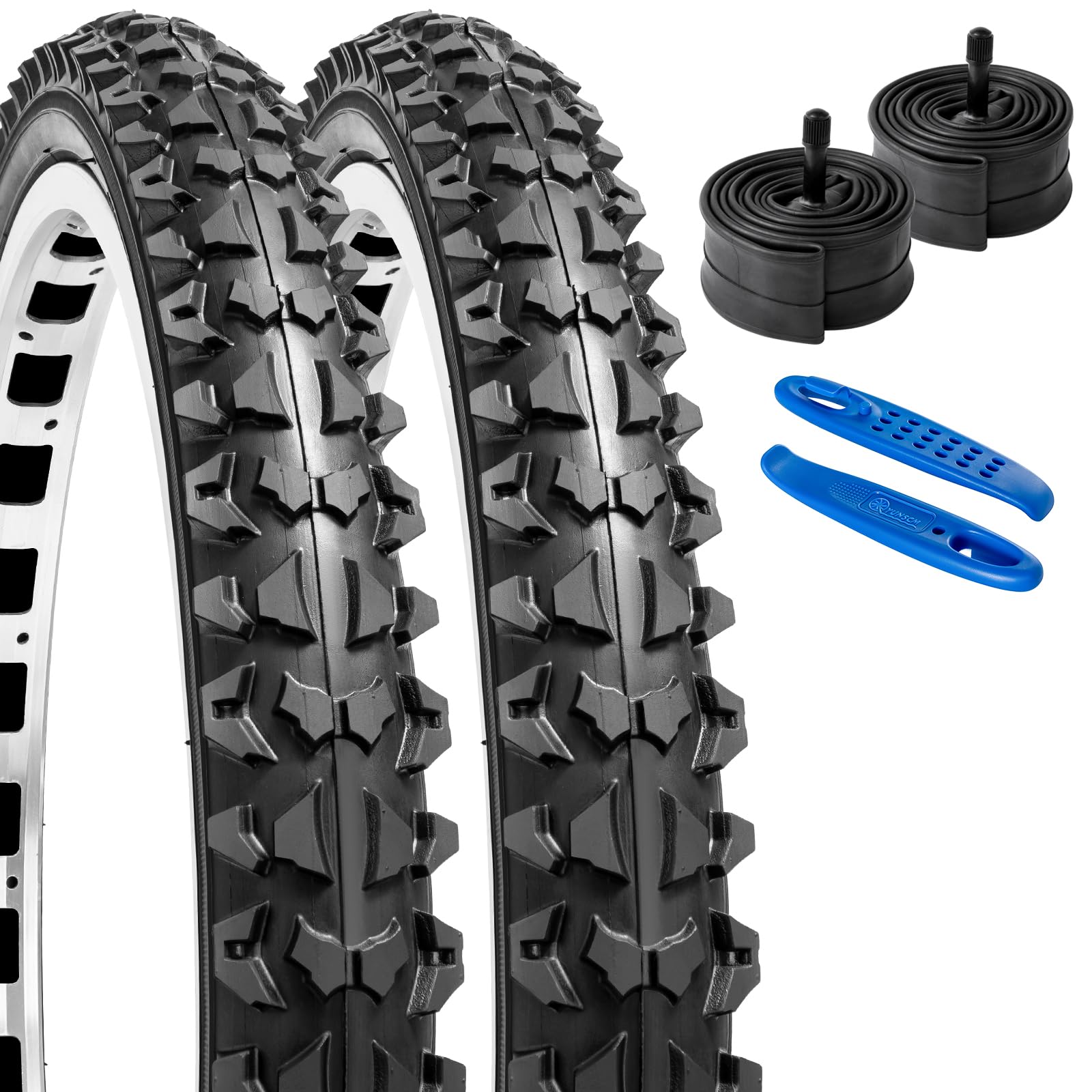 YunSCM 2Pcs 20 inch MTB Bike Tyres 20x2.10 Tires 54-406 and 20 inch Inner Tubes AV32mm Valve Compatible with 20x2.10 20x2.125 Mountain/Gravel/Off Road/Road Bicycle Bike Tyre