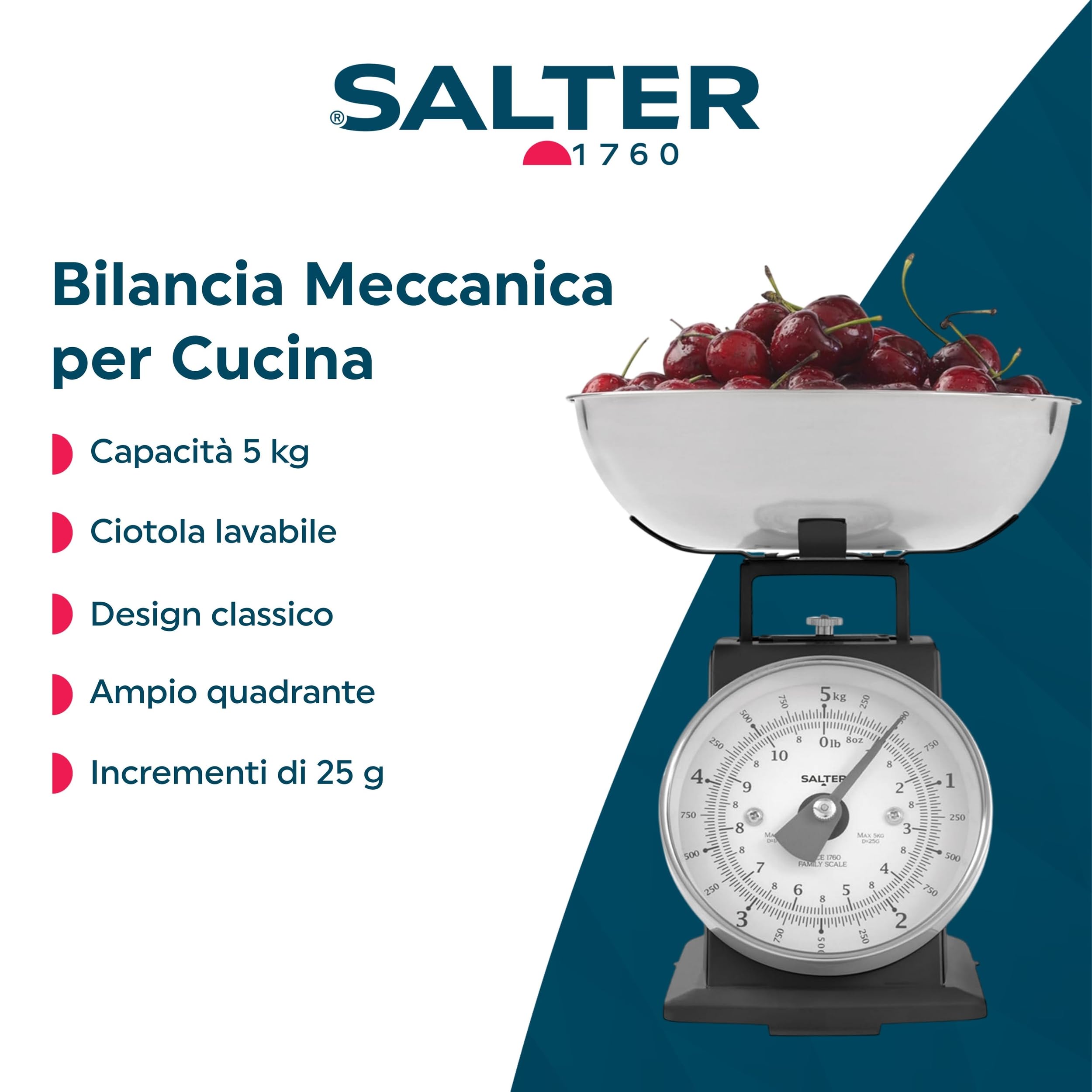 Bilancia Meccanica Da Cucina Salter 5 Kg - Ciotola Lavabile, Quadrante Leggibile, Design Classico Sage - Foto 7
