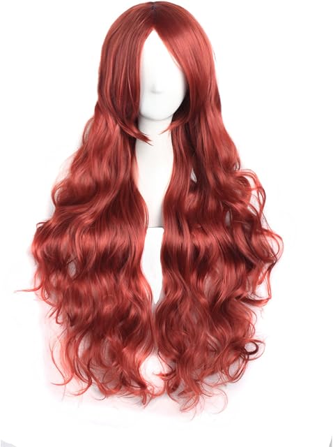 MapofBeauty 80 cm Dugo Krecony Naturalny Tom Kanekalon Bonnik Side Grzywka Cosplay Peruka (Czerwony Brzowy)