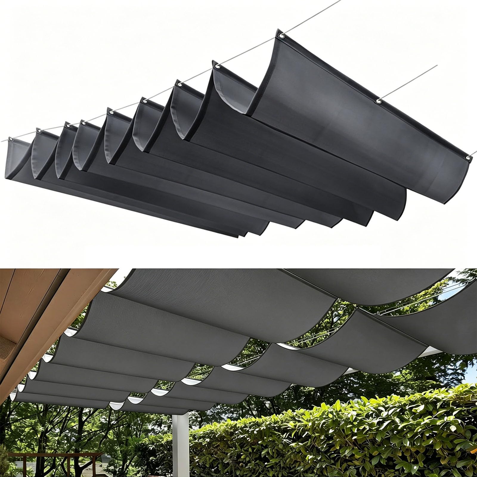 Voile d'ombrage rétractable à vagues pour sublimer les déjeuners d'été dans le jardin