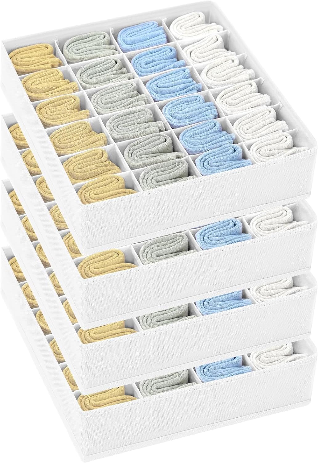 omsorout Unterwäsche Organizer Socken Organizer - Schublade Organizer Faltbare 24 Zellen Ordnungssystem Kleiderschrank Schrank Organizer, Aufbewahrungsboxen, Socken, Krawatten, BHs, 4 Stück