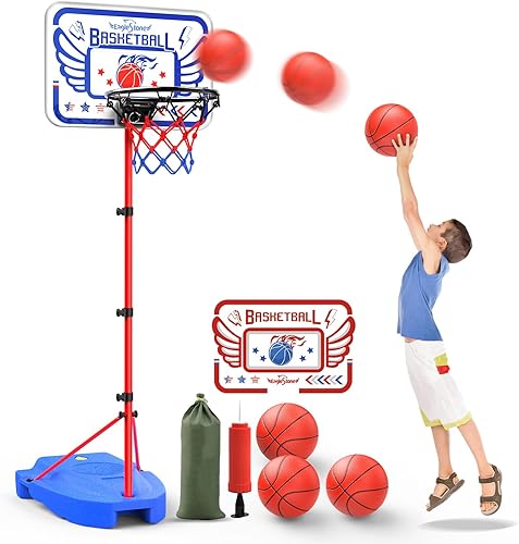 Eaglestone Aro de baloncesto para niños, aro de baloncesto ajustable para niños, para interiores y exteriores, mini portería de baloncesto portátil,