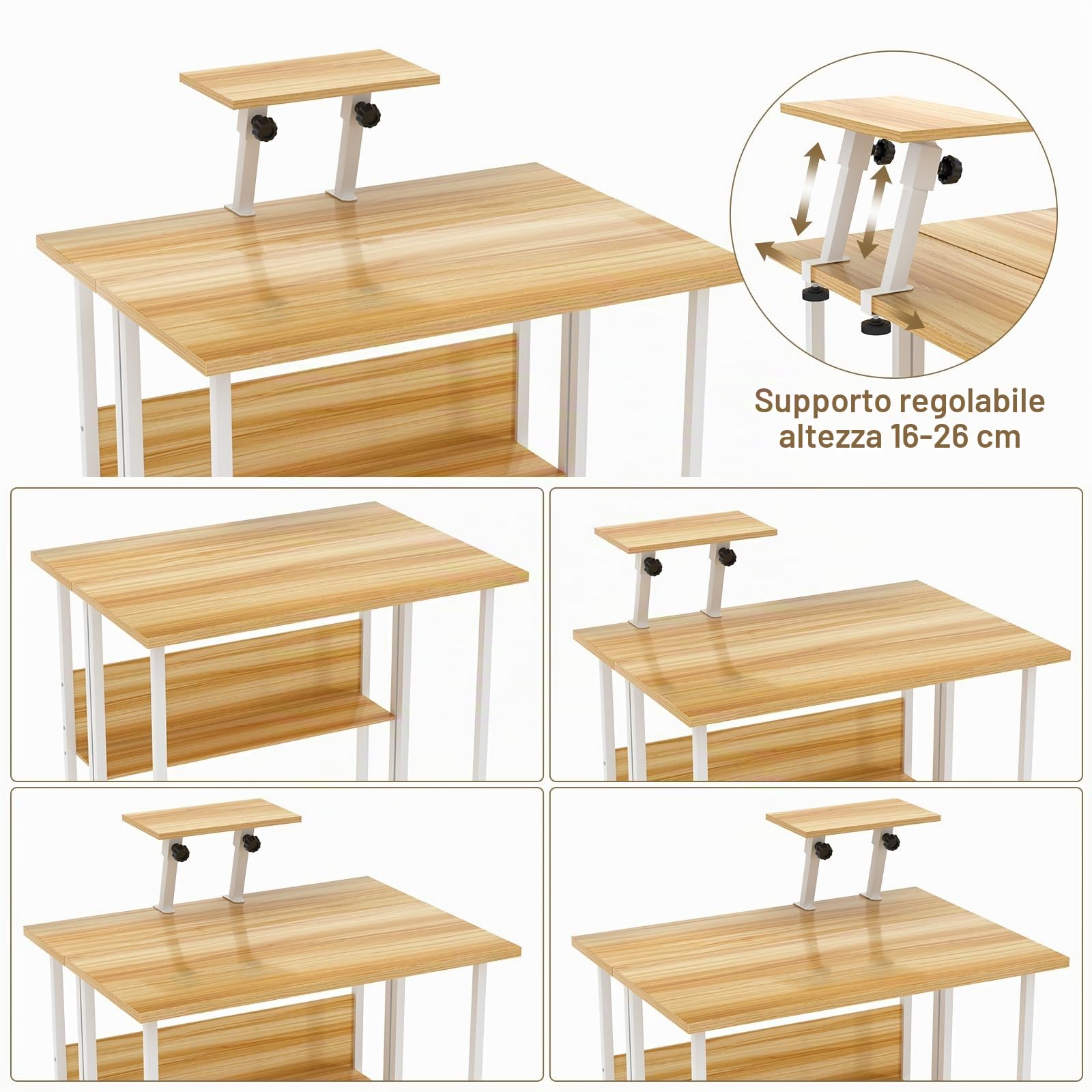 Scrivania pieghevole per computer con ruote, scrivania pieghevole con scaffali, salvaspazio, 80 x 58 x 75 cm, beige