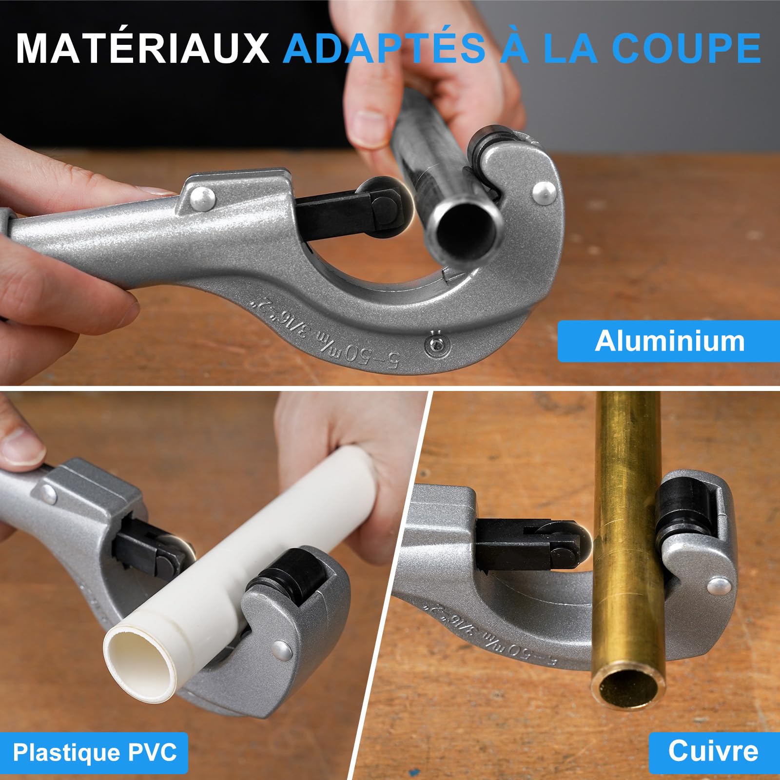 HYCHIKA Coupe Tube 3-50 mm / 0.1-2 Pouces avec ébavureur - Coupe-Tube Polyvalent pour Tous les Métaux Courants Tels que Cuivre, Aluminium, Plastique, Ainsi que les Tubes Composites