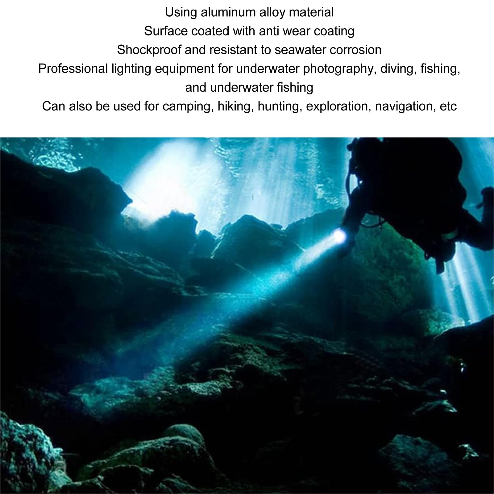 5000LM Professional Diving Flashlight, Diving Torch for Underwater Fishing, Aluminum Alloy