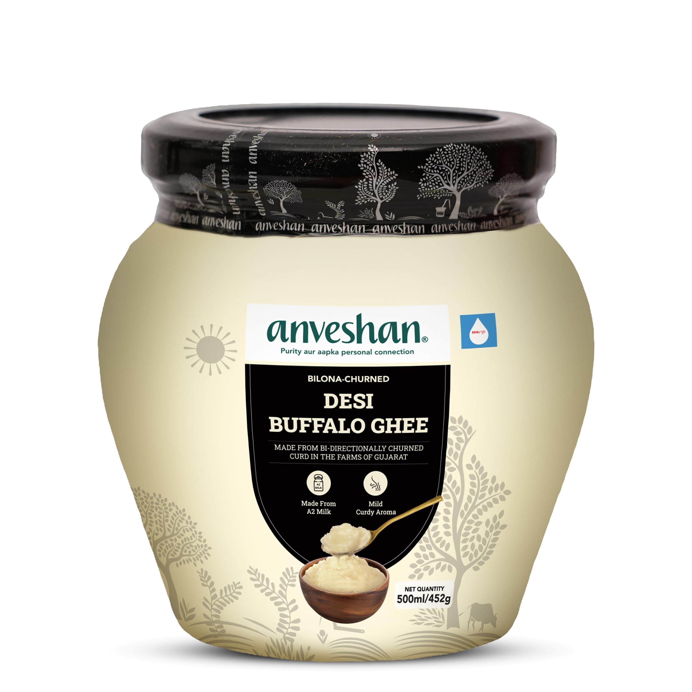 Anveshan A2 Desi Buffalo Ghee 500ML | Glass Jar | Bilona Ghee | Grass Fed Buffaloes | Jaffrabadi Buffalo | Gujarat Region | Pure & Natural | Nutritional Powerhouse | Lab-Tested (500ml)-image-46