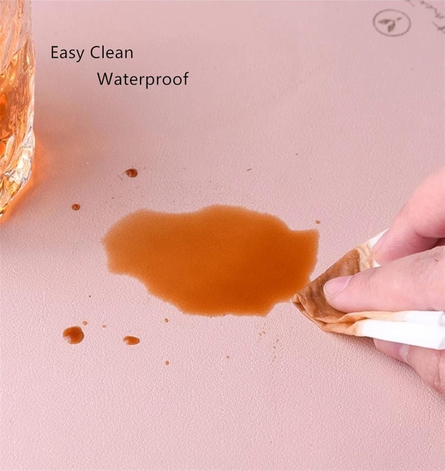 Round PU Dinning Table Mats Faux Leather Waterproof Coffee Mats Heat Wedged Place Mat for Kitchen Dining(San Water Blue,4 pcs)