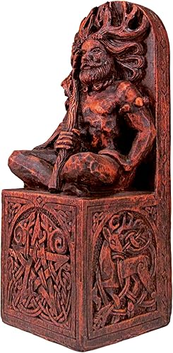 Miniatura 2 de Estatua de Cernunnos Wiccan Pagan Horned God Decor Acabado de madera de 8 pulgadas